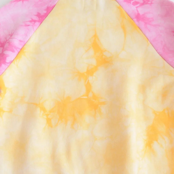 Warm  Fun Yellow & Pink Sunset Tie-Dye Laid Back Crewneck Sweater Sweatshirt XS - Picture 12 of 12